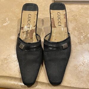 Gucci Black Square-Toe Mules Vintage